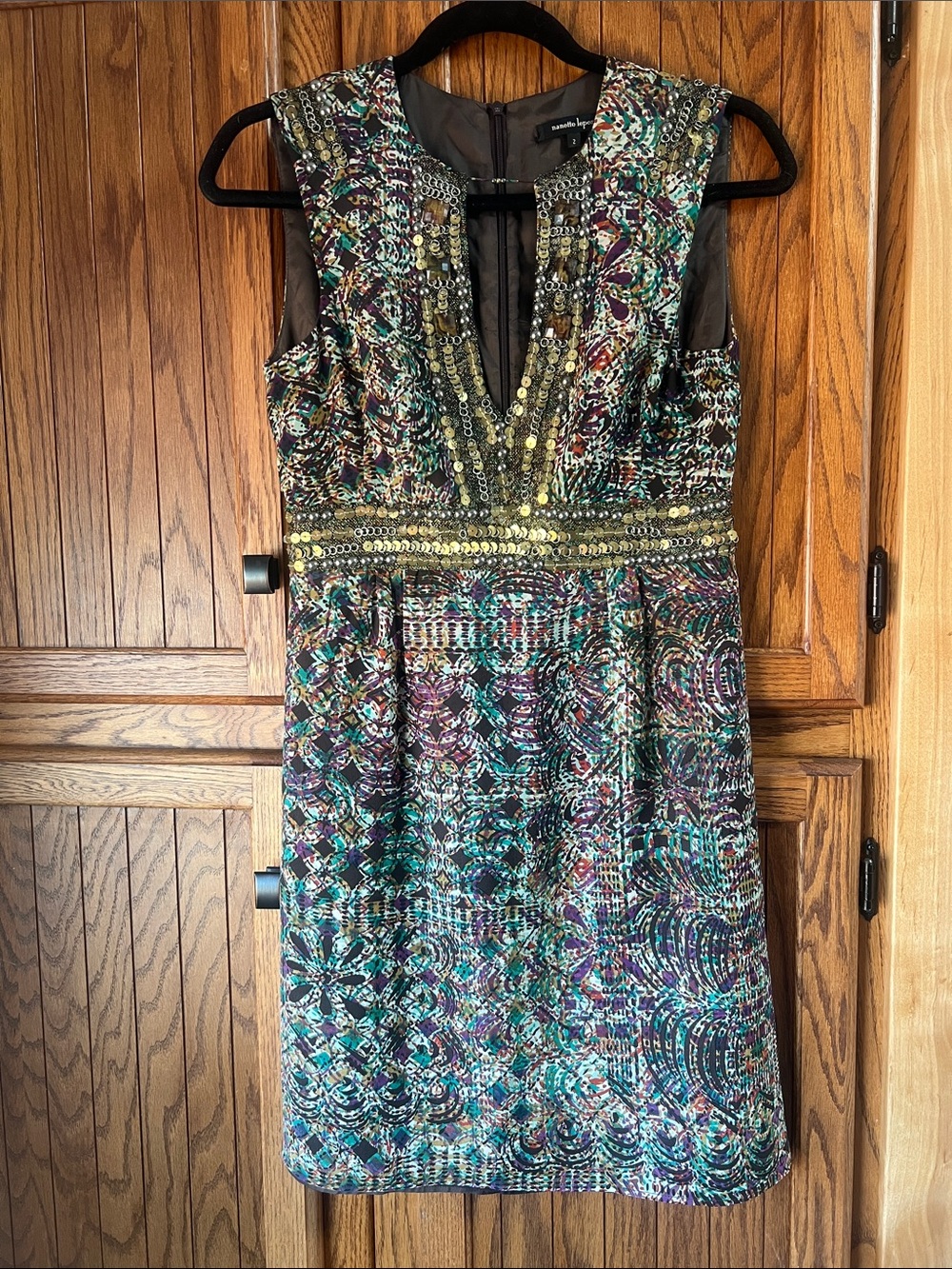 Nanette Lepore Multicolor Sequin-Trimmed Sleeveless Dress